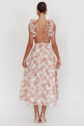 Doe Eyes Lace-Up Back Maxi Dress Floral Peach
